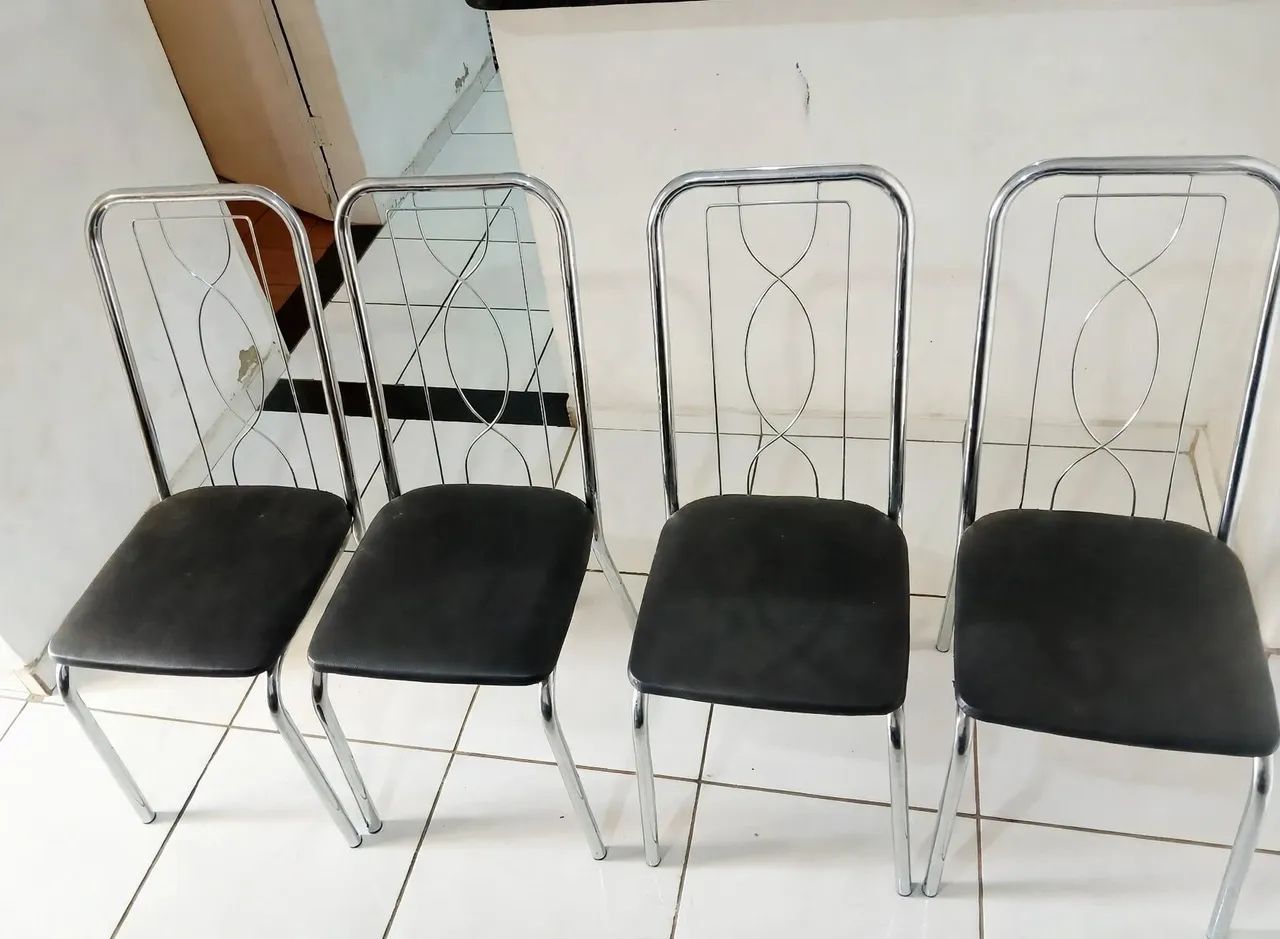 Jogo 4 Cadeiras Para Mesa De Jantar Cromadas - Assento Preto