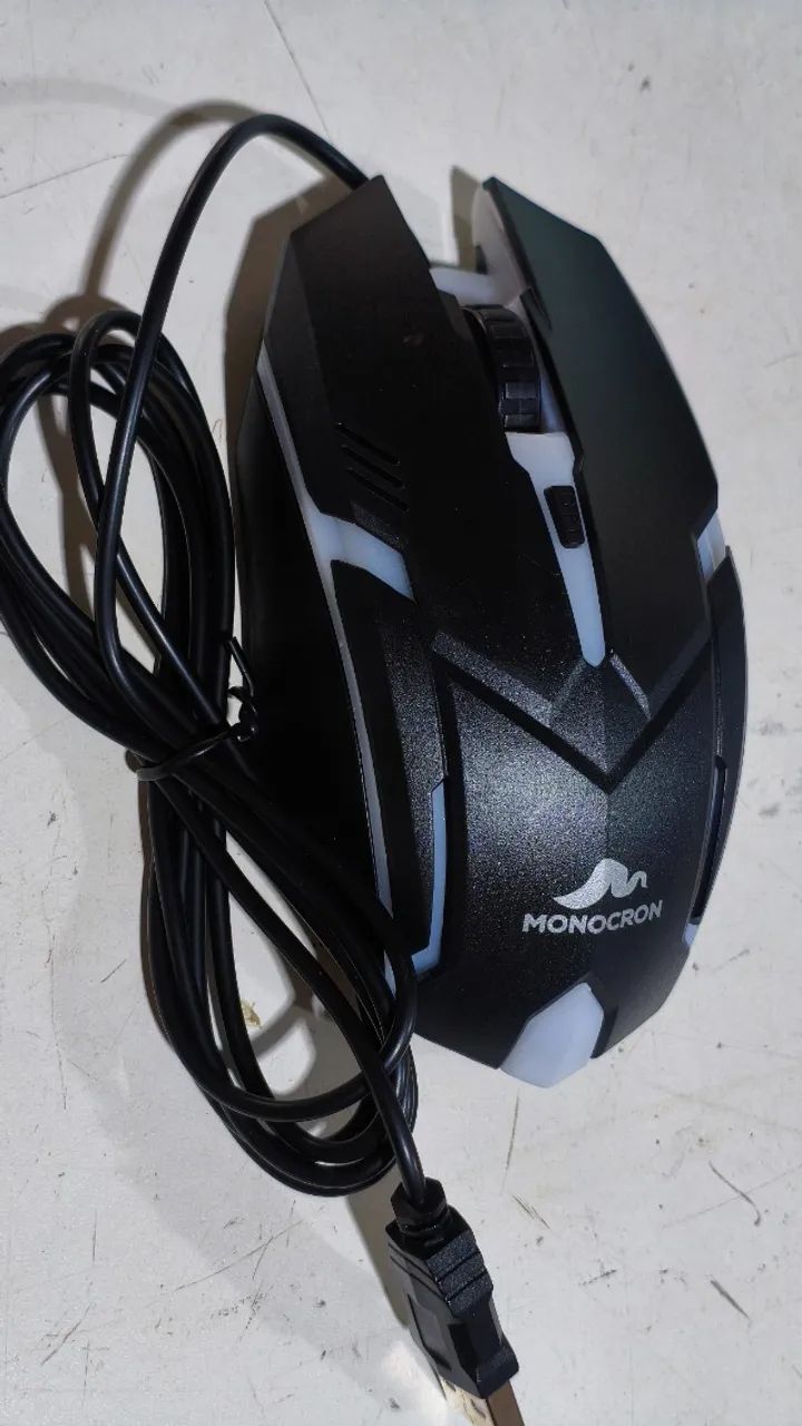 Mouse Gamer Óptico USB Monocron MN810D com LED Rainbow 2400 DPI - Foto 3
