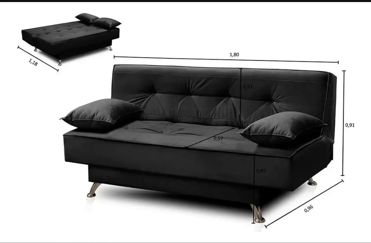 SOFÁ RECLINÁVEL (CAMA) PRETO - Foto 4