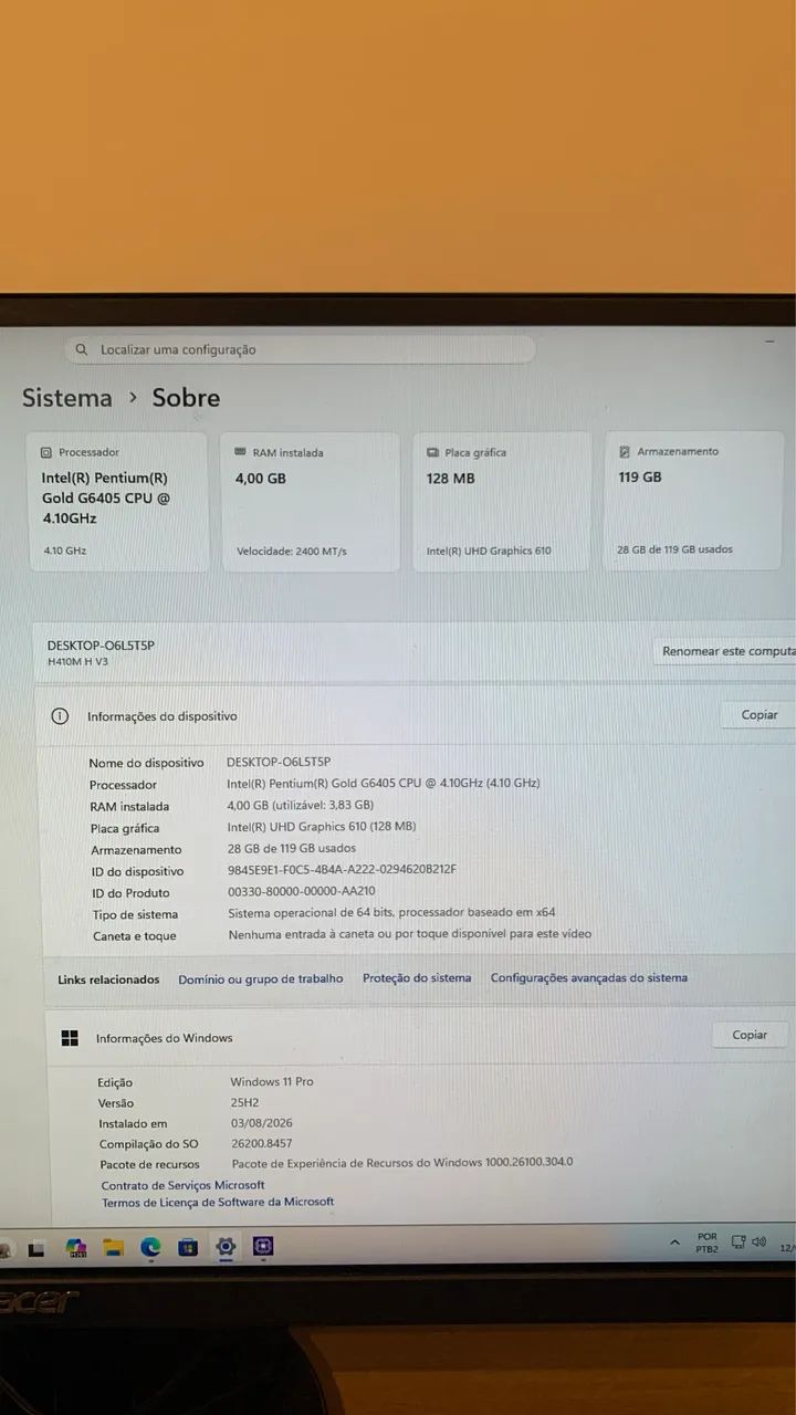 PC Intel 10ªh Geração Pentium Gold G6405 | SSD | Windows 11 Pro - Foto 2