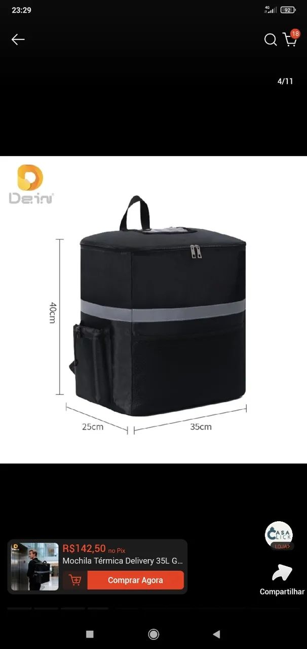 Bag Térmica Delivery 35L Impermeável