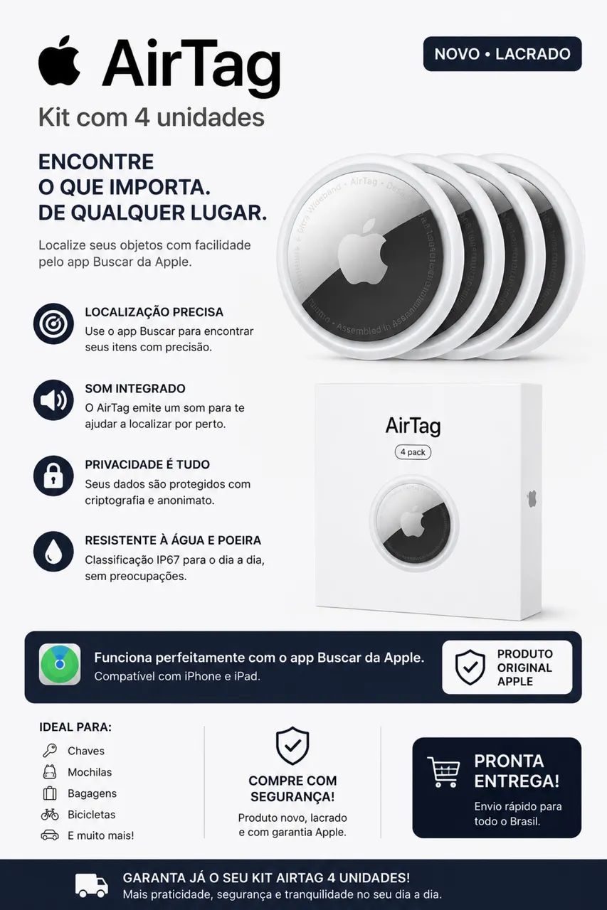 APPLE AIRTAG - KIT COM 4 UNIDADES - Foto 2