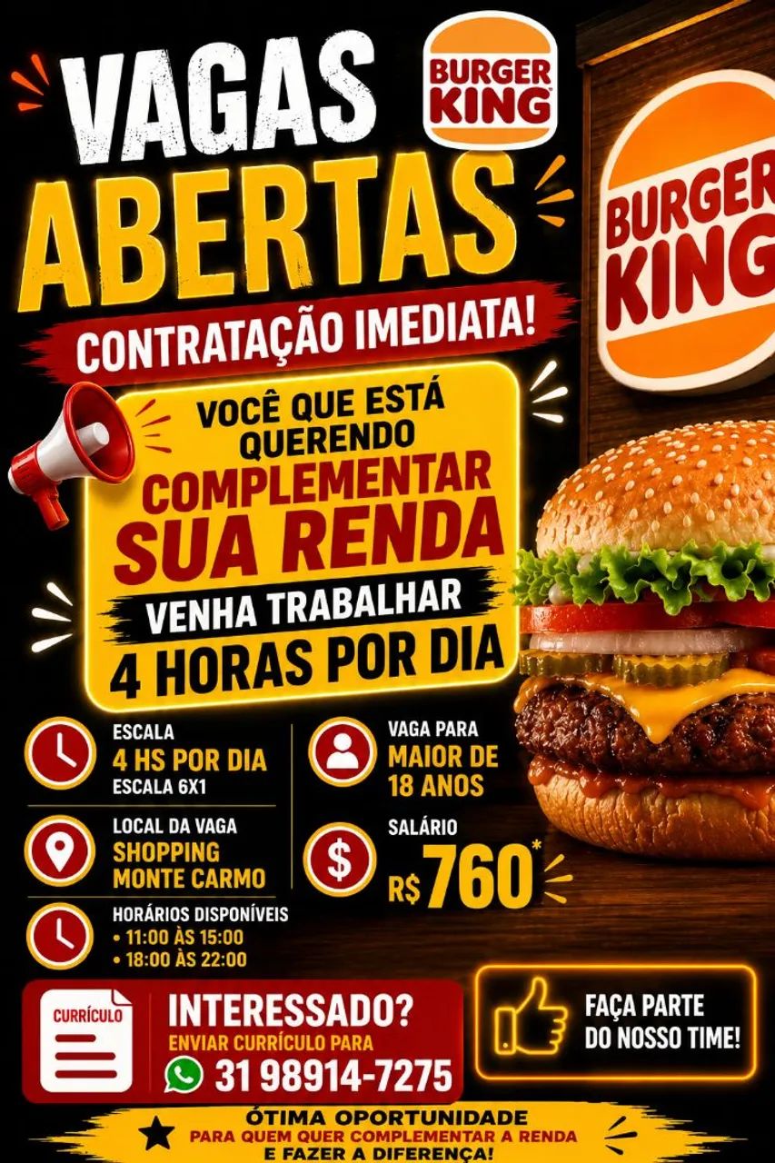 Vagas para 4 horas diária 