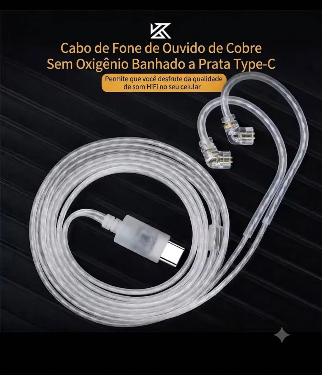 Cabo KZ tipo C para celular ou tablet sem entrada de fone