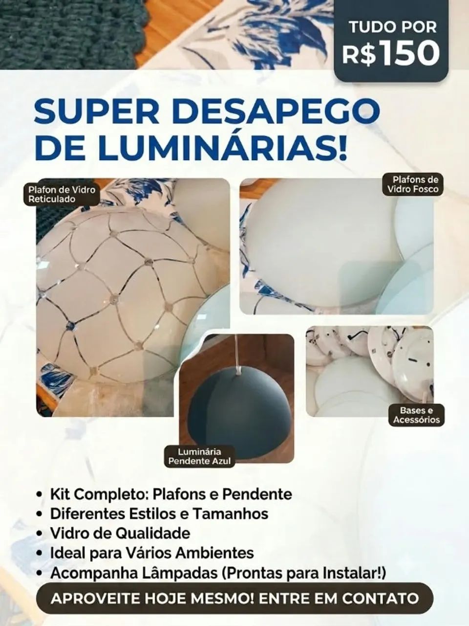 Luminárias e Plafon - Kit com 6 peças e lâmpadas
