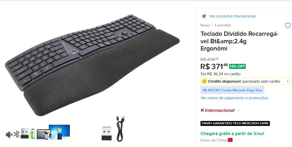 Teclado ergonômico sem fio não ABNT - Foto 4