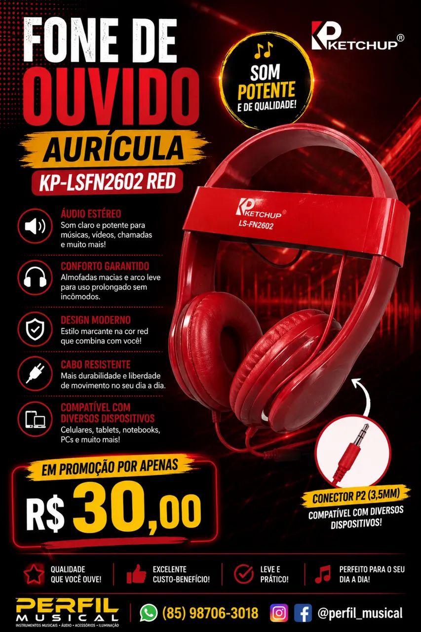Fone de ouvido aurícula kp-Lsfn2602 Red