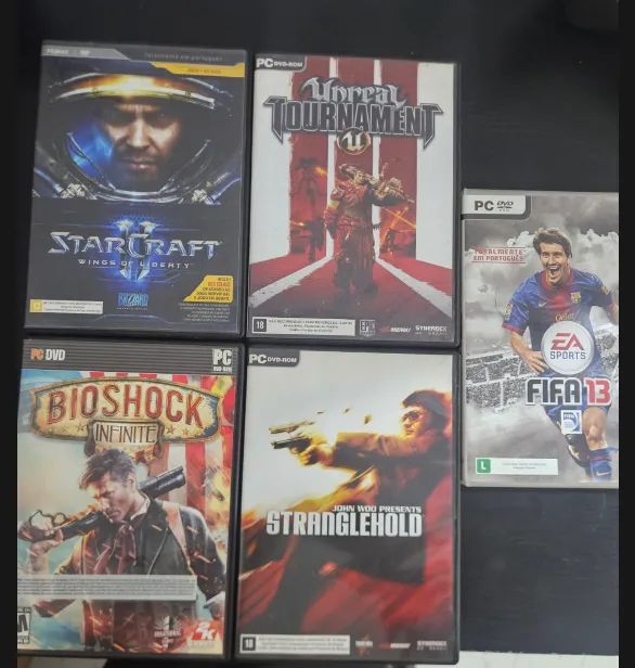 Lote 5 Jogos PC Clássicos - StarCraft II, BioShock Infinite, Unreal + Brindes