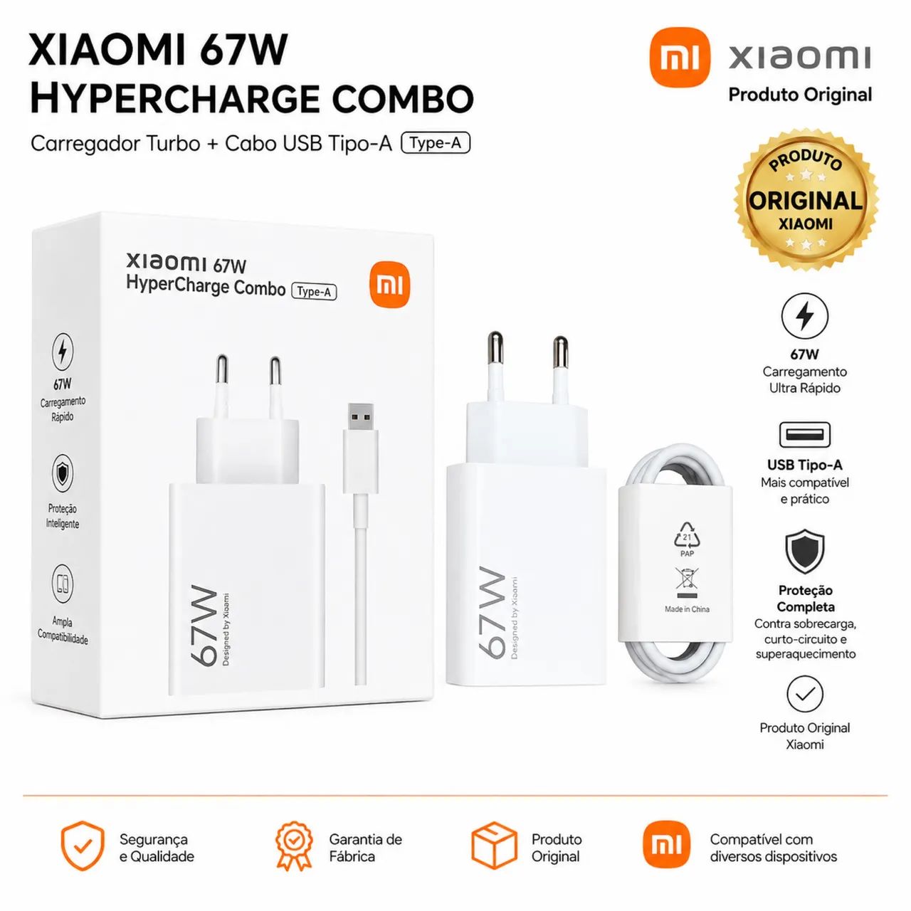Carregador Xiaomi HyperCharge 67W + Cabo USB-C - Original - Foto 3