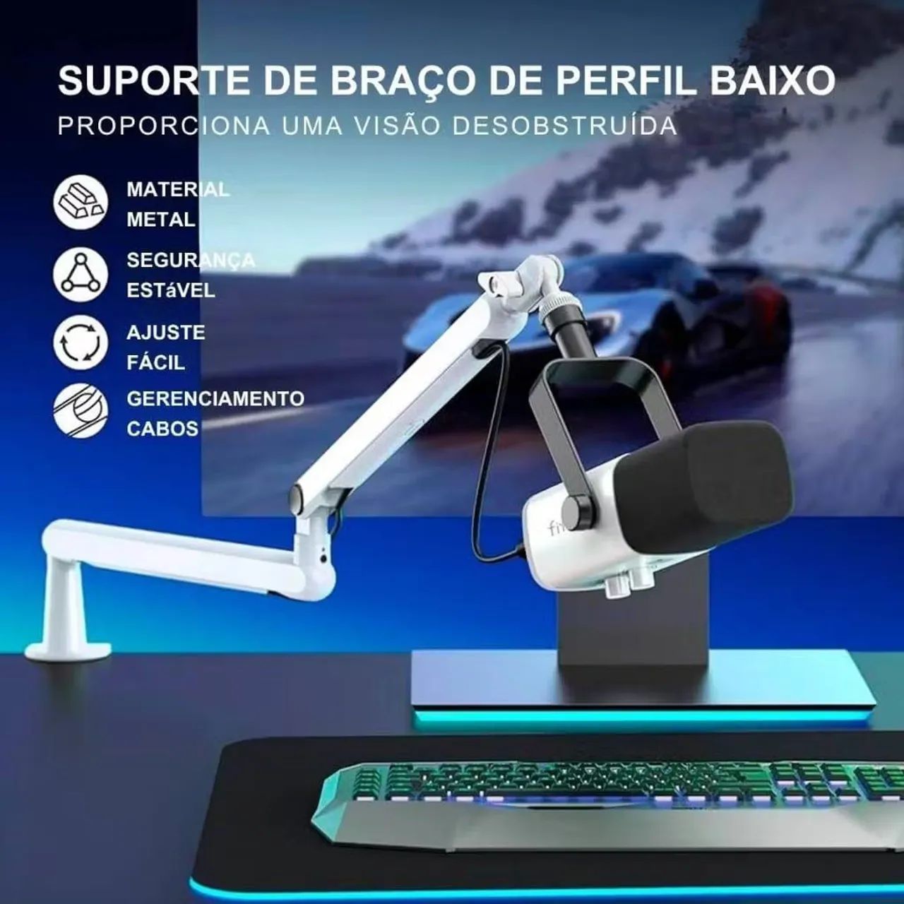 Suporte Para Microfone Profissional Fifine Bm88 Boom Arm Braço Articulado Branco - Foto 4