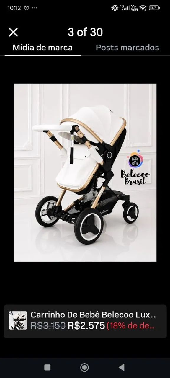 Carrinho de Bebê Belecoo Luxury 3 em 1 - Foto 2