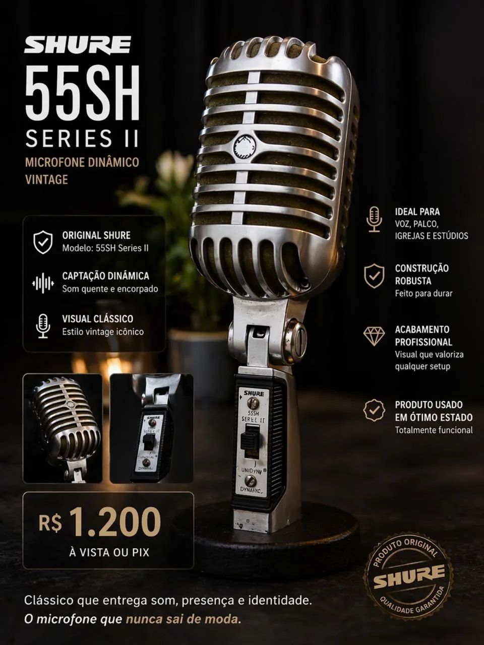Microfone Shure 55SH Series II - Clássico Vintage Original