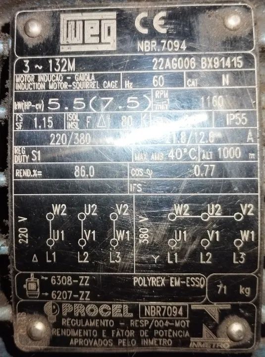 Motor elétrico 7.5 cv / 1160 rpm -trifásico - Foto 2