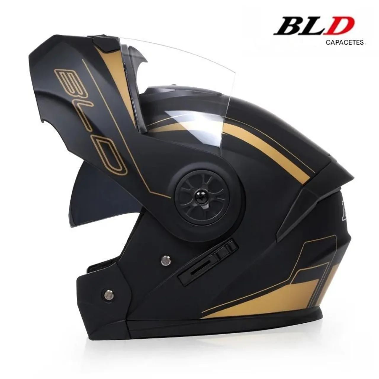 Capacete Modular BLD Preto com detalhes em dourado