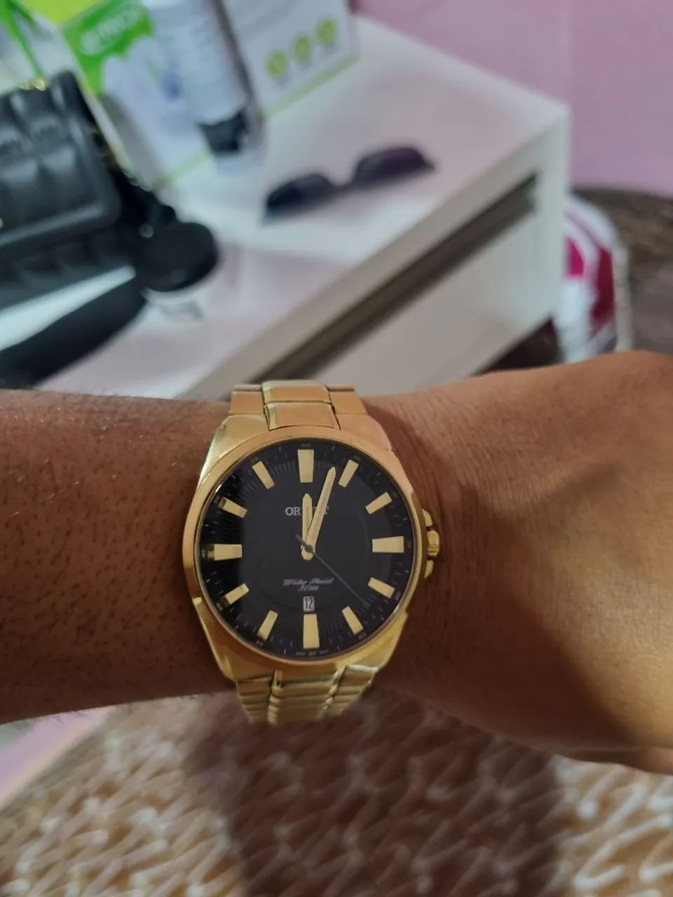 Relógio de pulso dourado masculino - Foto 2