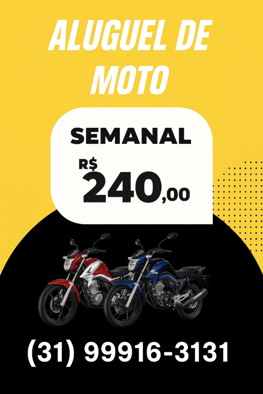 Aluguel de Moto R$ 240,00 Semana START 160 econômica com seguro