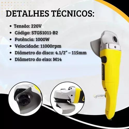 ESMERILHADEIRA STANLEY 4.1/2POL 1000W 220V - STGS1011-B2 - Foto 4