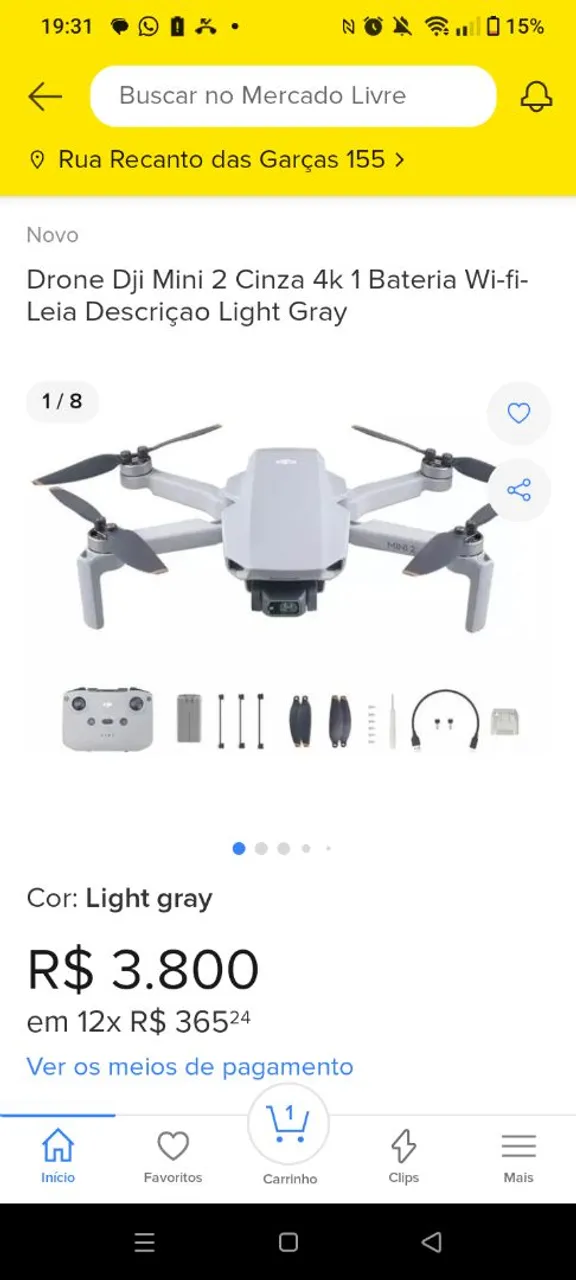 Drone Dji Mini 2 Cinza 4k 1 Bateria Wi-fi Light Gray