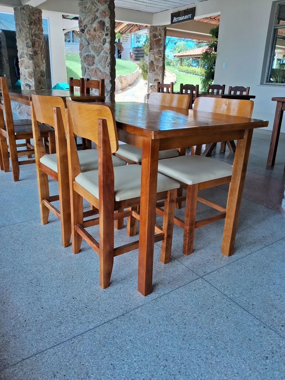 Mesa Cadeiras Bancos Madeira 