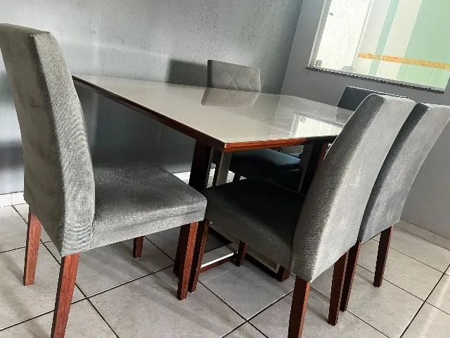 Jogo de Mesa de Jantar com 6 cadeiras com tampo em vidro  - Foto 4