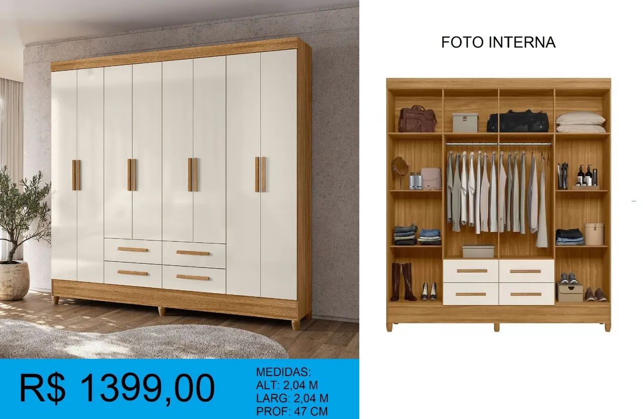 Guarda-roupa casal 8 portas e 4 gavetas