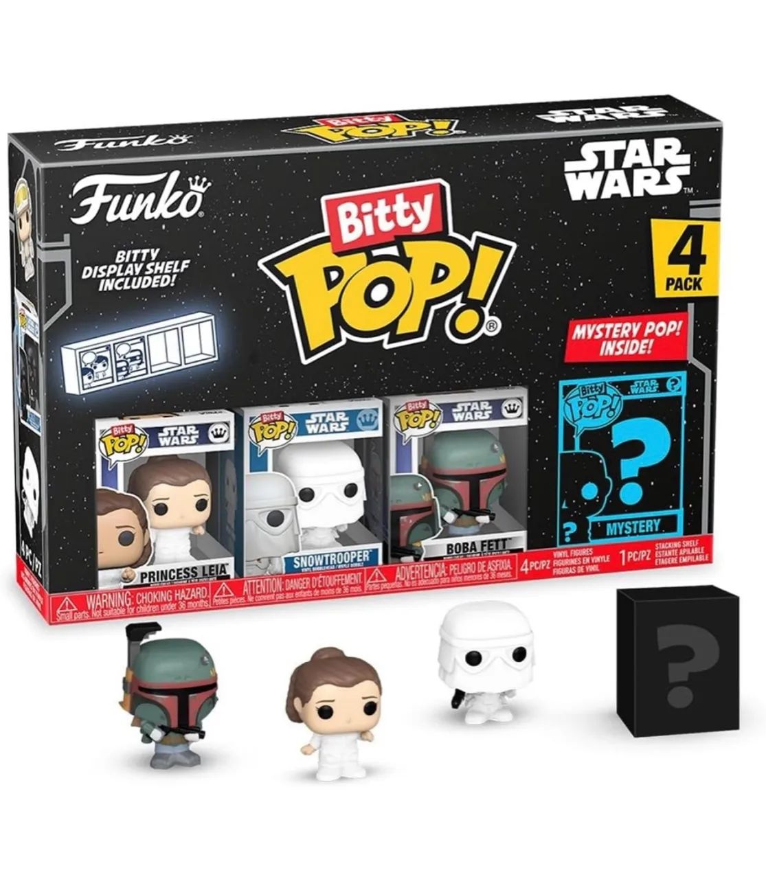 Funko Bitty Pop! Star Wars - Kit 4 Figuras + Prateleira