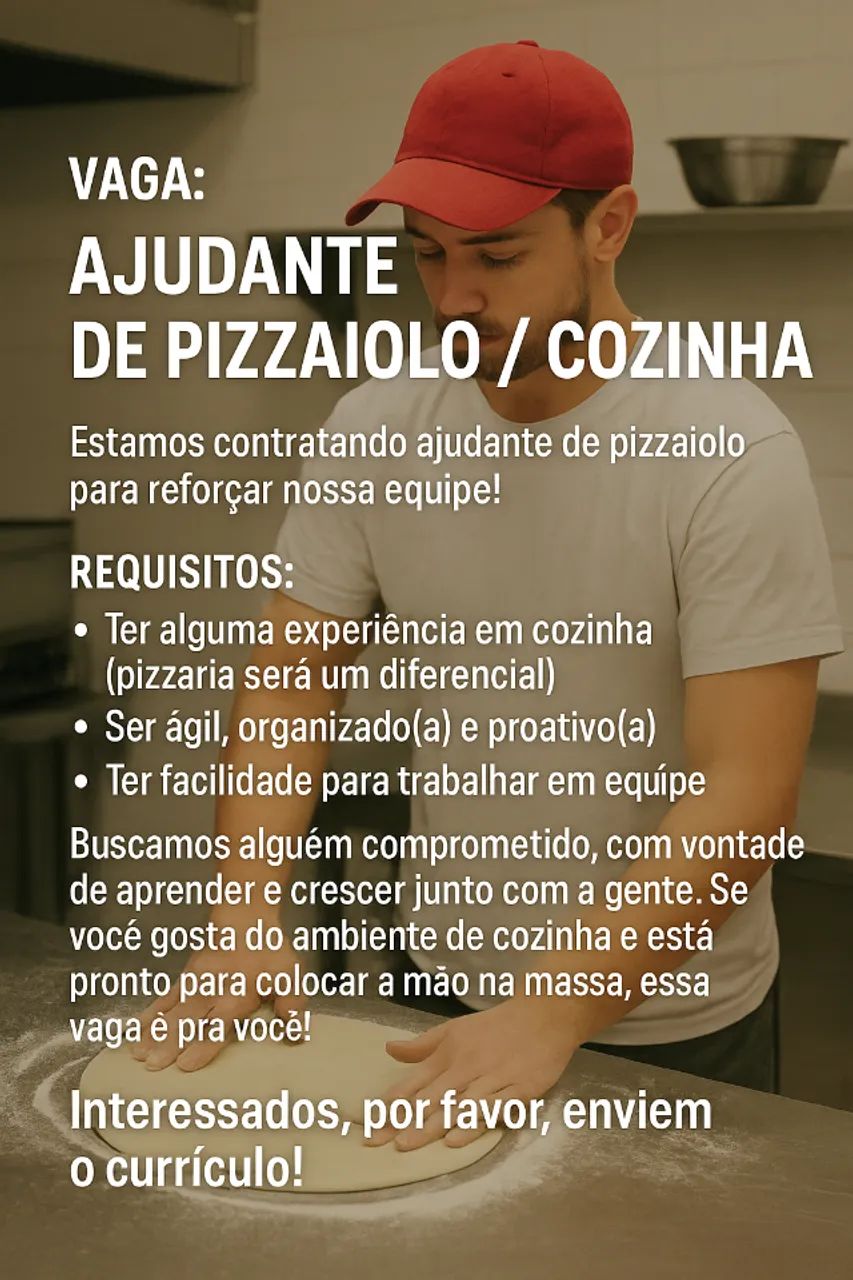 Contrata-se ajudante de pizzaiolo / cozinha