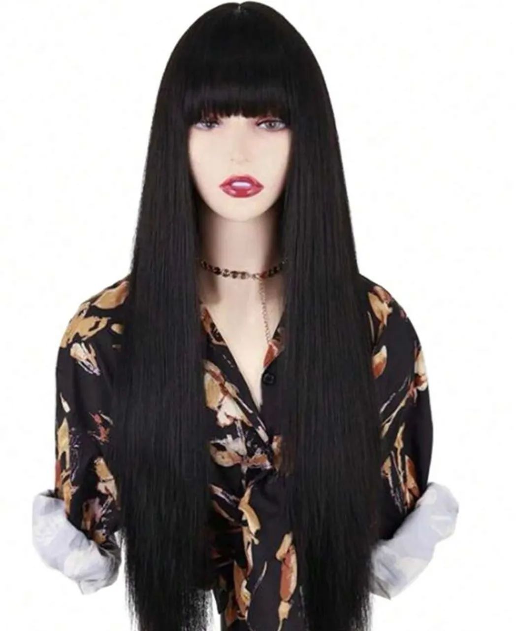 Peruca Longa Lisa com Franja - Preto - Foto 3