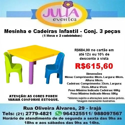 Mesinha e Cadeiras Infantil - Conj. 3 peças