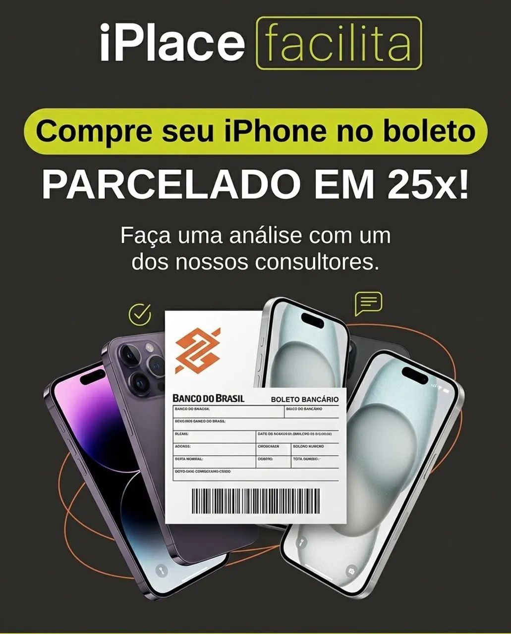 Compre seu iPhone no boleto 