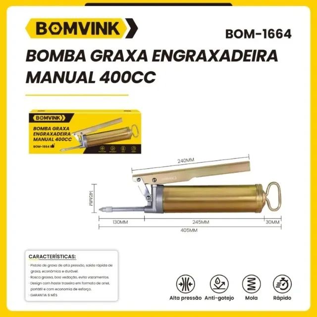 bomba de graxa engraxadeira manual capacidade 400 gramas bom-1664