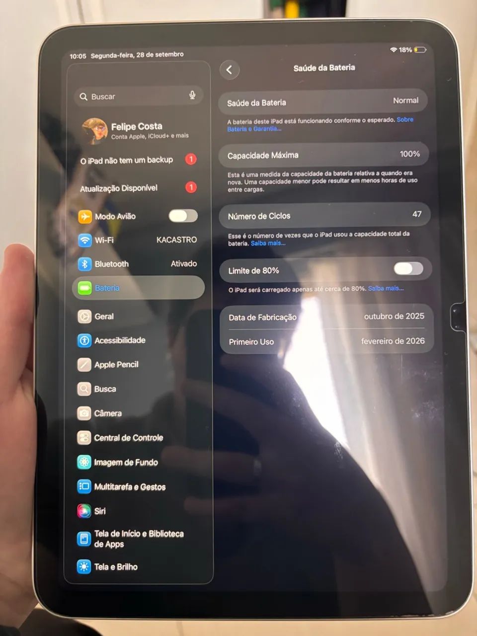 ipad 11ª geração apple 128gb bateria 100% impecável kit completo - Foto 4