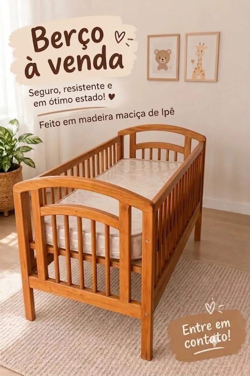 Berço de Madeira Maciça de Ipê - Artesanal e Resistente (USADO)