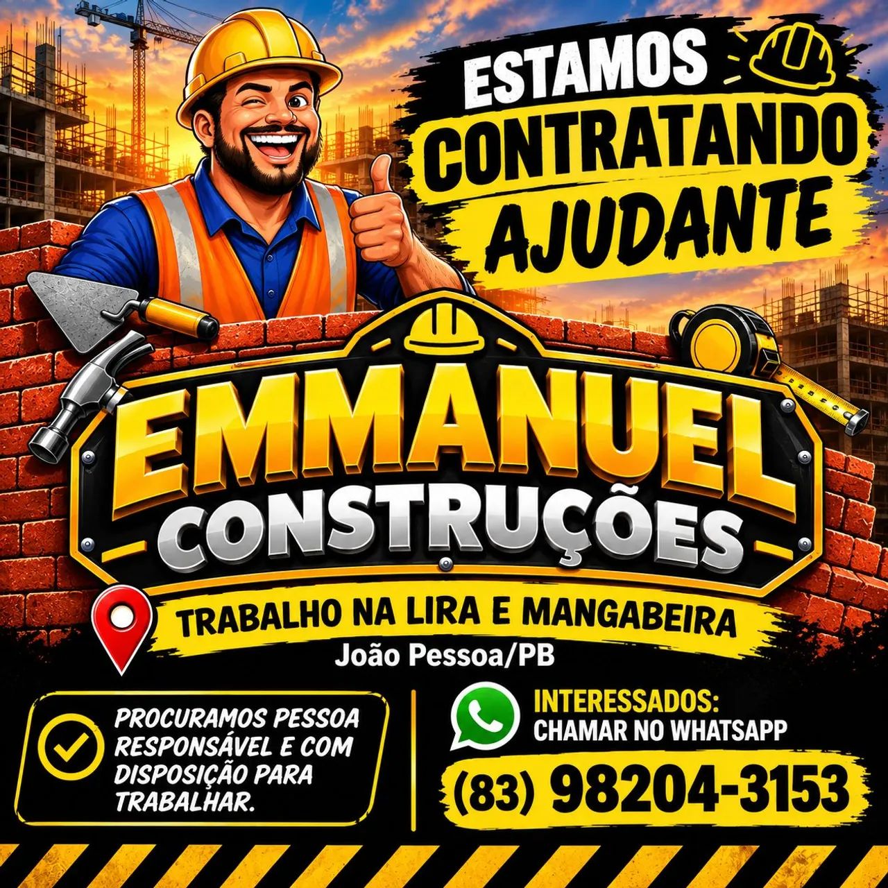 Vaga para ajudante prático e rápido