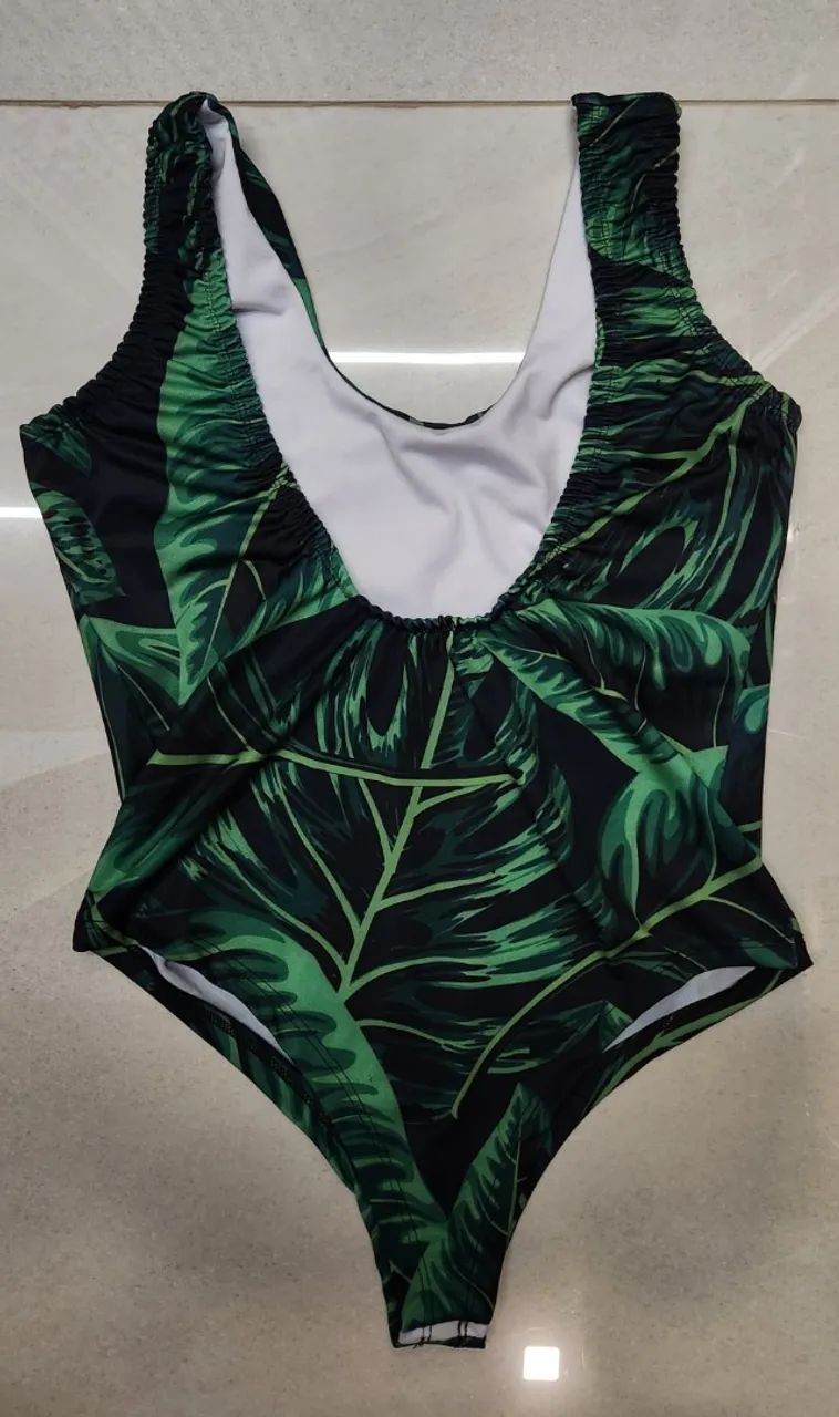 Maio estampado folhas verdes escuras - Foto 3