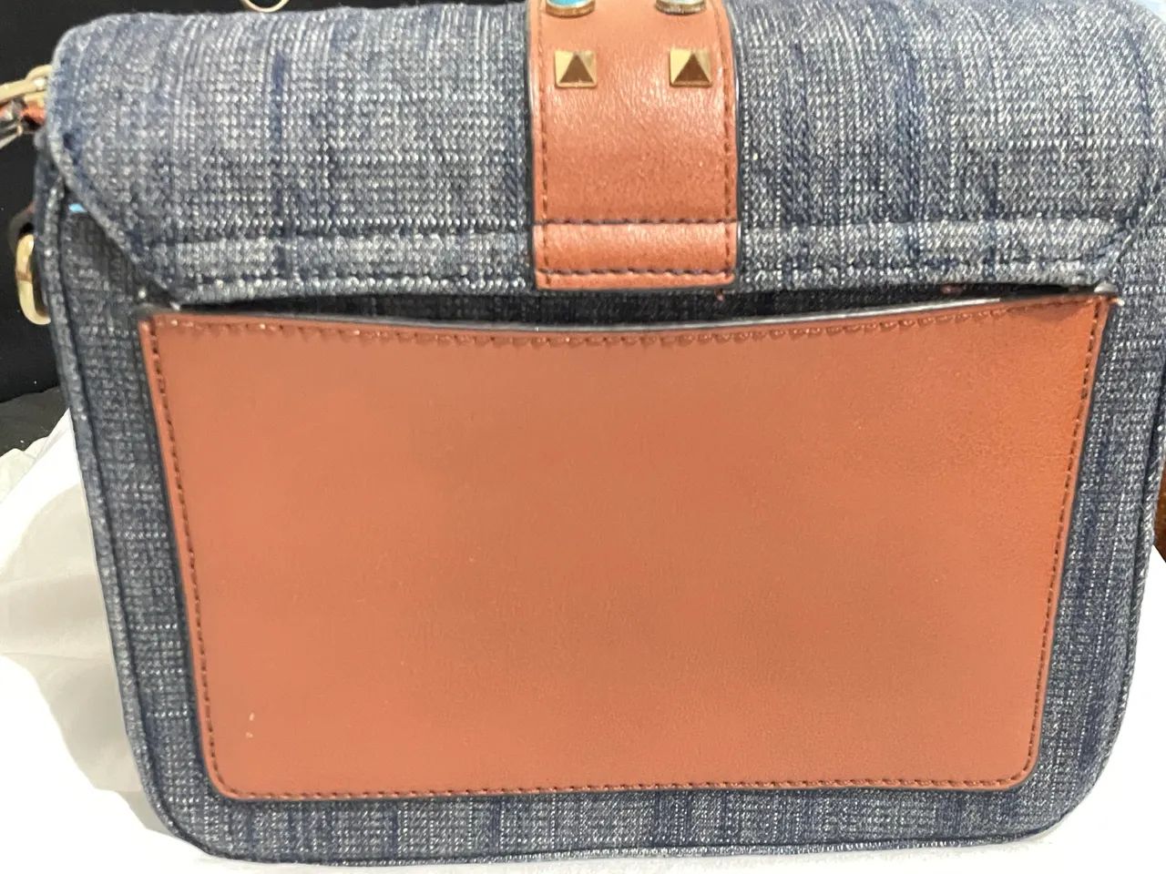 Bolsa Transversal Jeans com Tachas e Pedras Turquesa (Estilo Valentino) - Foto 3