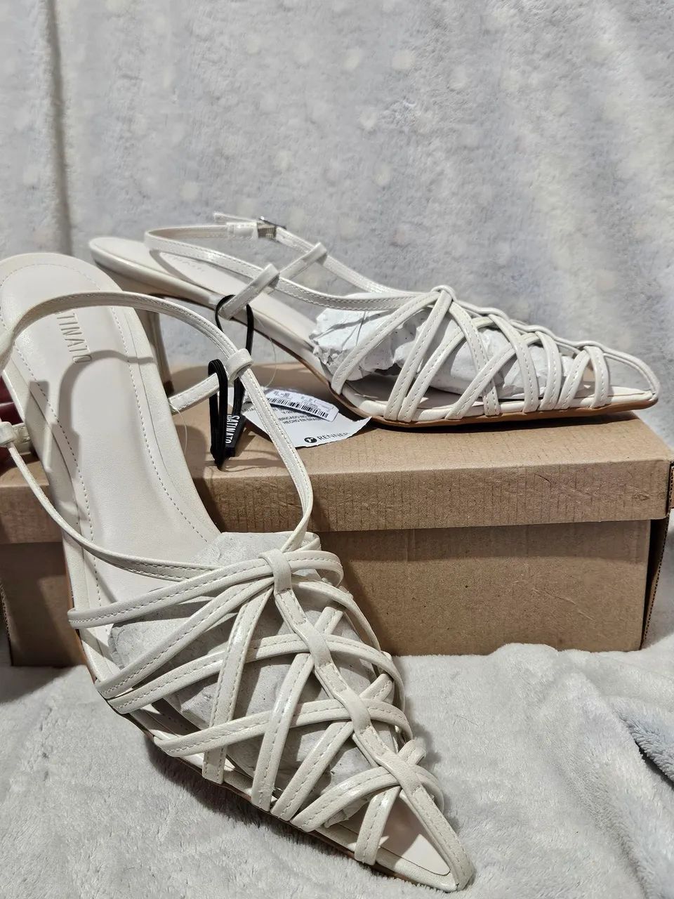 Sapato Scarpin Slingback Com Multi Tiras Off White - Foto 2