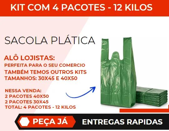 Sacola Plástica Kit- 4 Pacotes: 2 40x50 - 2 30x45 - Foto 2
