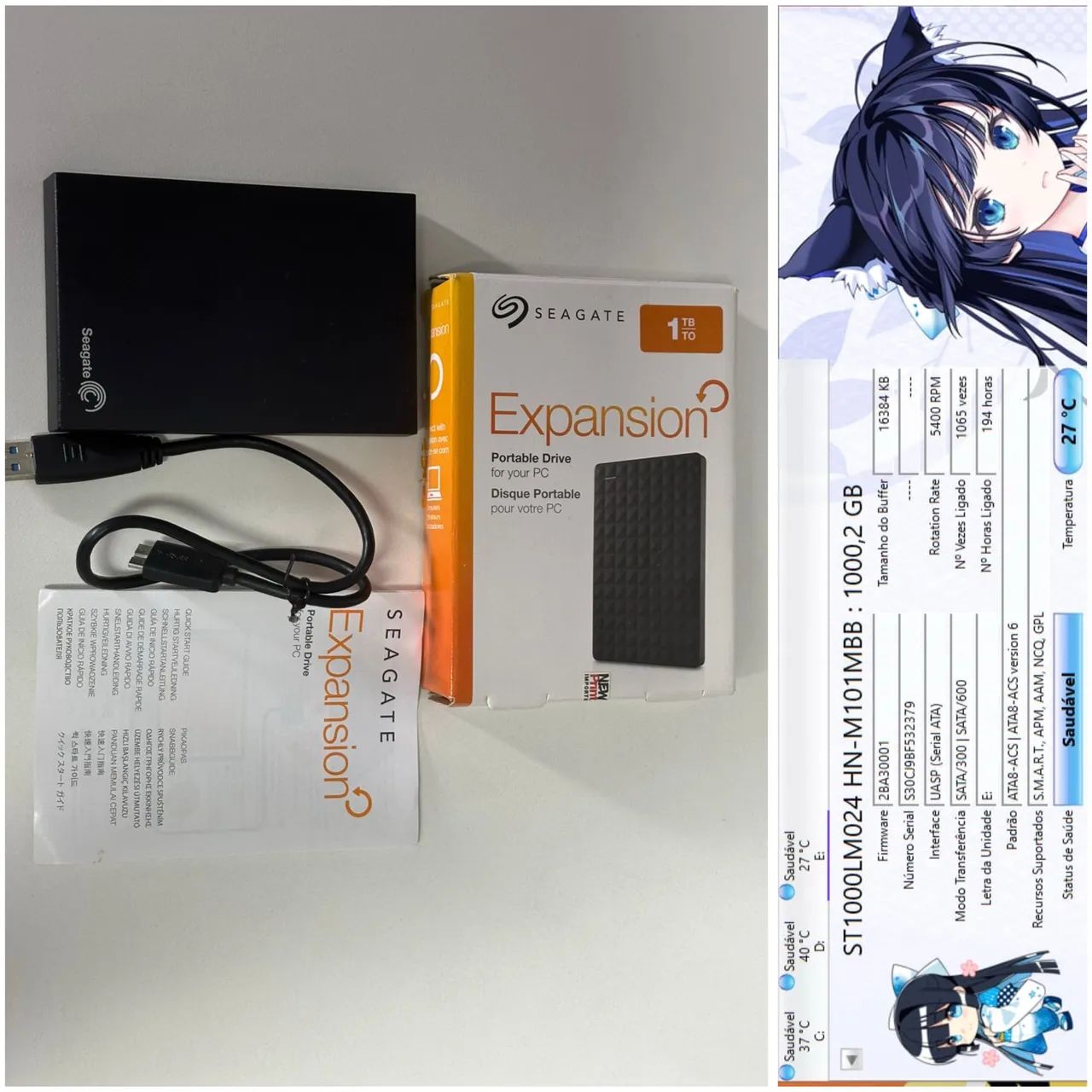 HD Externo Seagate 1TB - Com pouco uso e saudável 