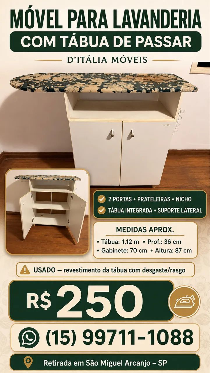 MÓVEL PARA LAVANDERIA COM TÁBUA DE PASSAR  - Foto 5