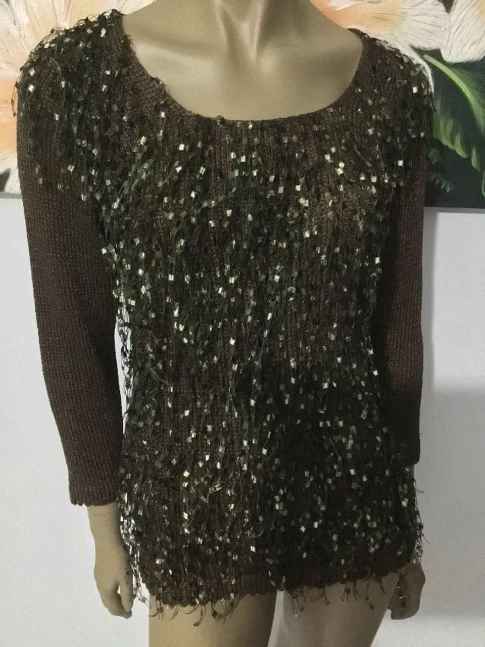 BLUSA MALHA MARROM VERDE TAM M - Foto 3