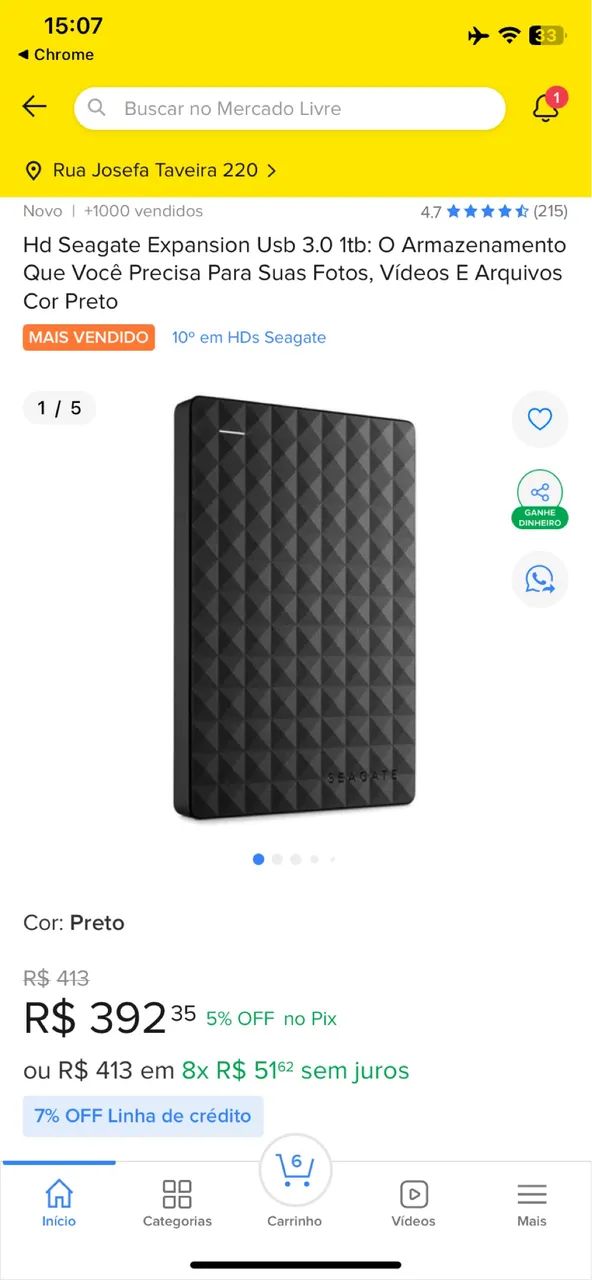 HD Seagate 480Gb