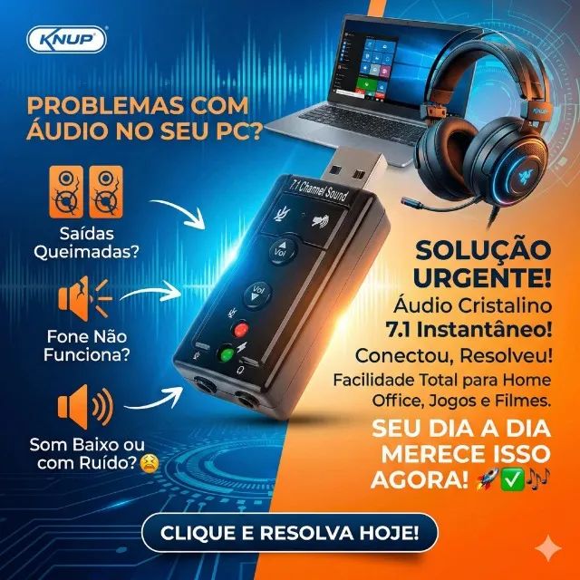 Adaptador Para Placa De Som USB 7.1 Preto - Foto 4