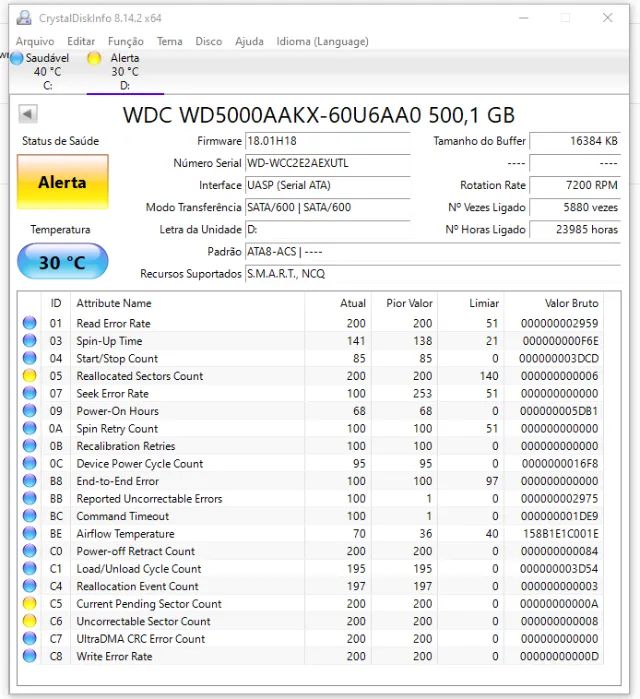 HD WD WesterDigital 500gb (com alerta crystaldisk) - Foto 2