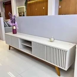 TV Stand Up to 75 Inches with Rippled Door Details, Off-White/Freijó