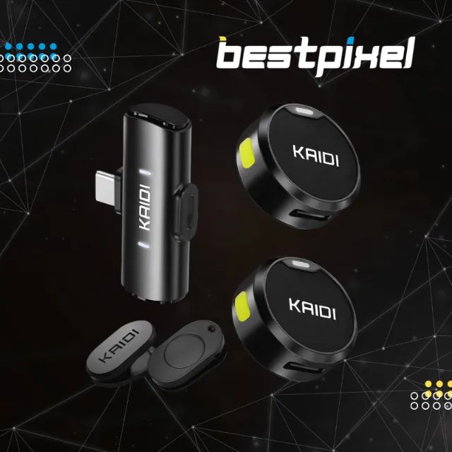 Microfone de Lapela Sem Fio Duplo Kaidi Tipo-C com Redução de Ruído