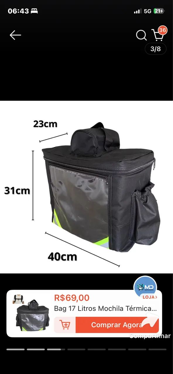 Bag de 17 litros, entregas de bicicleta.