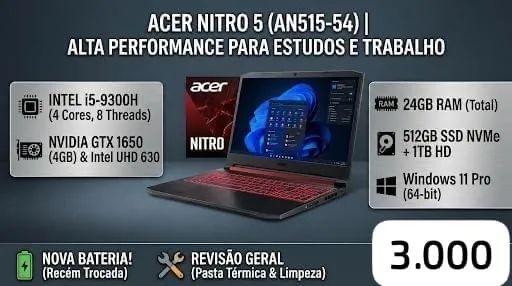 VENDE-SE NOTEBOOK ACER NITRO 