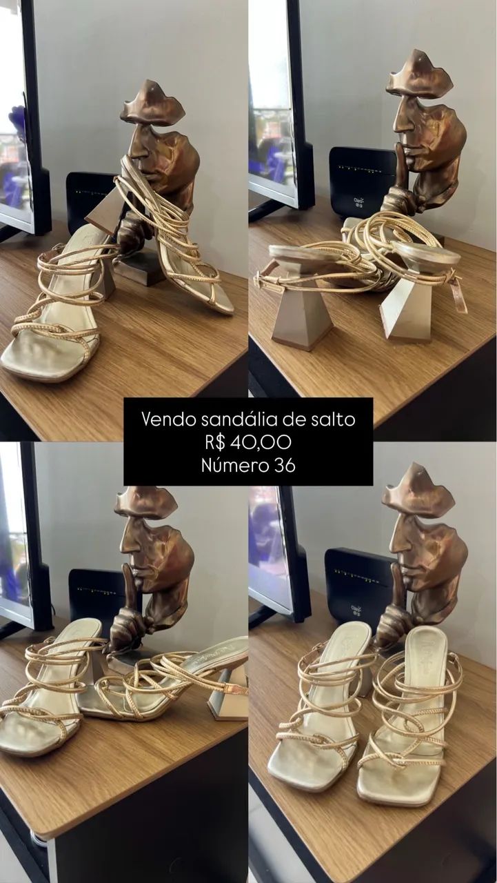 Sandália de salto dourada  - Foto 2