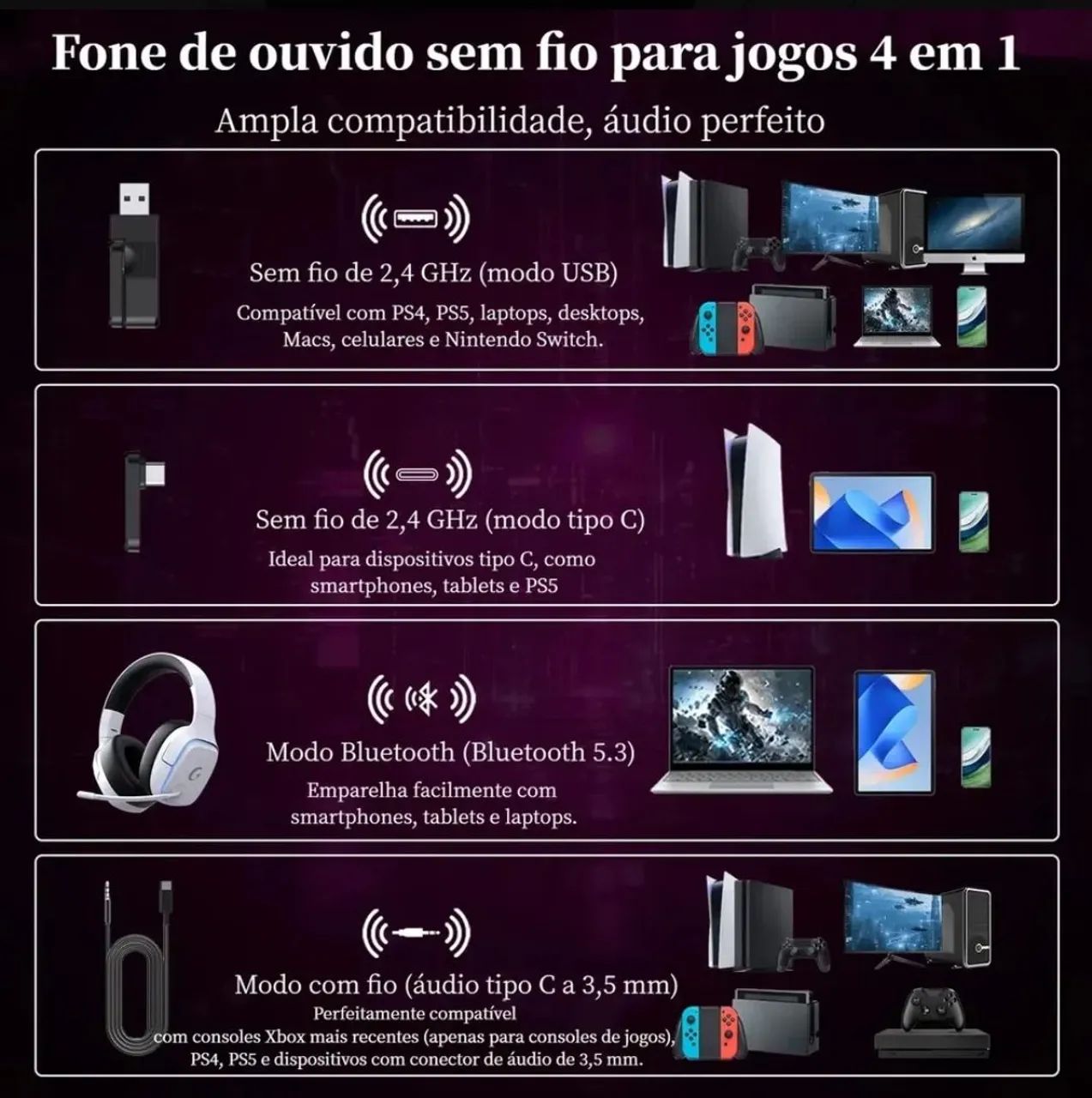 Headset Gamer wireless e Bluetooth  - Foto 3